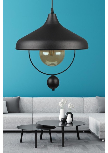 91-100 cm Göksel Tekli Avize Siyah Tek Ebat Modern 1 E27 Siyah Metal
