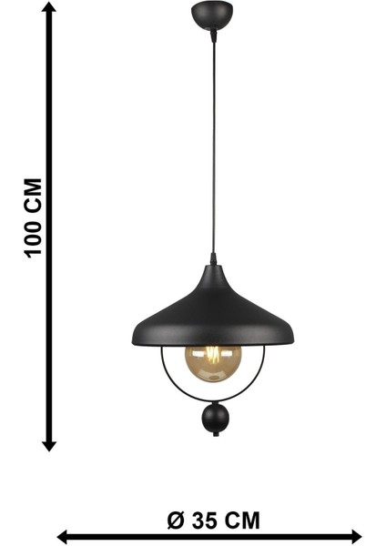 91-100 cm Göksel Tekli Avize Siyah Tek Ebat Modern 1 E27 Siyah Metal