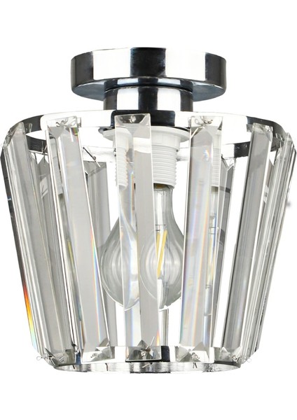 Tek Ebat Neva Tavan Montaj Tekli Avize Krom E27 20 -34 cm Modern Kristal Taş 1 Bej