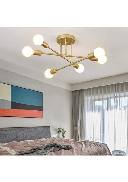6 Örümcek 6 Lı Çapraz Salon - Mutfak - Yatak Odası Tavan Plofonyer Gold Eskitme Avize(Ampulsüz) E27