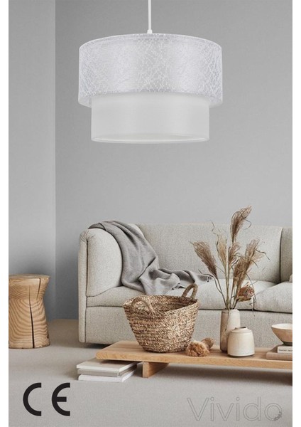 Kumaş Pasta Sarkıt Avize Dantelli Beyaz E27 Beyaz Modern 51-60 cm 30 x 17 1 Salon / Oturma Odası