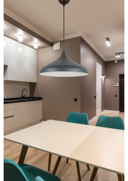 18 x 32 Nil Özel Tasarım Modern Dekoratif Cafe Mutfak Salon Antrasit Içi Beyaz Sarkıt Tekli Avize E