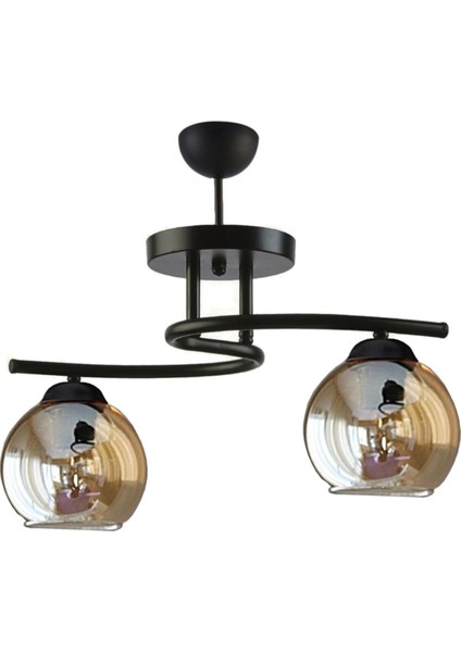 Cam Fuji Modern Dekoratif Siyah Renk Bal Camlı Salon - Mutfak - Yatak Odası 2 Li Avize E27 Siyah Mu