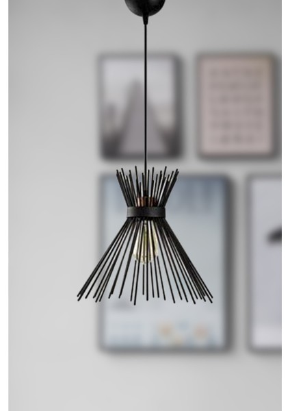 Siyah Kirpi Modern Siyah Salon - Mutfak Tekli Avize Metal E27 1 Mutfak Rustik