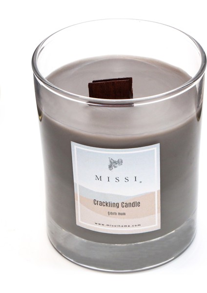 Ahşap Fitilli Patchouli Kokulu Gri Craklıng Vegan Mum (Çıtırtılı Mum) modelleri