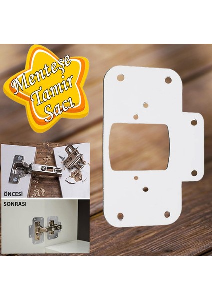 Dolap Kapak Taş Menteşe Tamir Sacı Pratik Onarım Kiti Beyaz Metal Yuva Tablası 6.5 x 9 cm