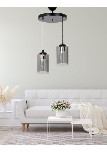 Modern Dora Black 2 Salon Cam Avize 81-90 cm 2 E27 Siyah Cam Tek Ebat modelleri