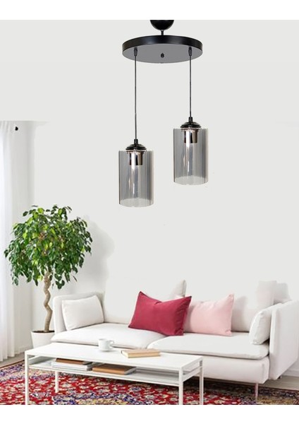 Modern Dora Black 2 Salon Cam Avize 81-90 cm 2 E27 Siyah Cam Tek Ebat fırsatları