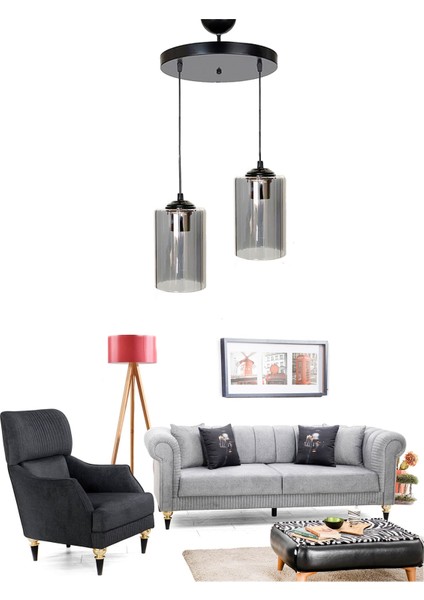 Modern Dora Black 2 Salon Cam Avize 81-90 cm 2 E27 Siyah Cam Tek Ebat indirimleri