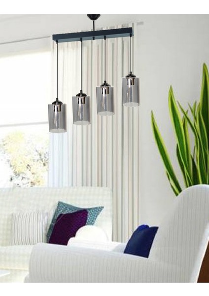 Cam Dora Black Sıralı Lüx 4 Antre Avize, Mutfak Avize, Salon Avize, Yemek Odası Avize Gri Modern 91