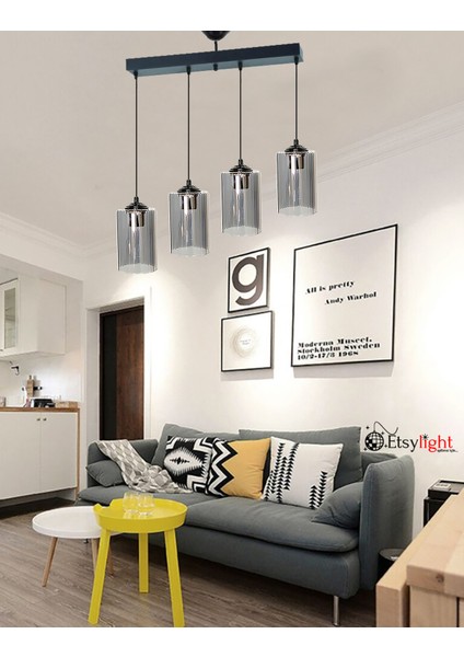 Cam Dora Black Sıralı Lüx 4 Antre Avize, Mutfak Avize, Salon Avize, Yemek Odası Avize Gri Modern 91
