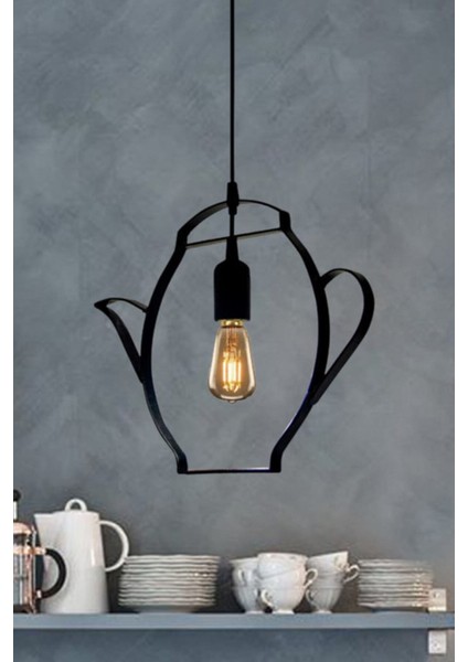 Modern Çaydanlık Sarkıt Avize Metal Ferforje Retro Ofis Cafe Bar Otel Restaurant Tavan Lamba Çaycı indirimleri