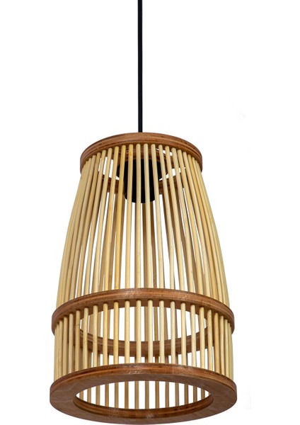 E27 Rustik Serisi Lavinia Bambu Sarkıt Avize 30X20CM Kahverengi 1 Rustik Ahşap fırsatları