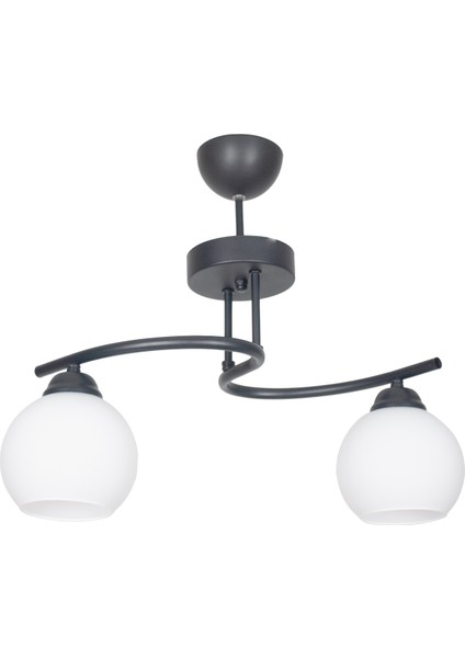 2 Fuji Modern Tasarım Siyah Kasa Beyaz Camlı Salon - Mutfak - Yatak Odası 2 Li Avize E27 Siyah Cam