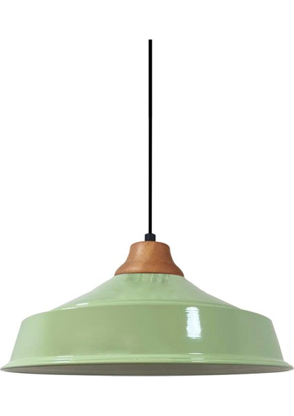 Yeşil Asaletli Tekli Avize Ahşap Başlık Retro Sarkıt Lamba Restoran Salon Aydınlatma Metal 41 x 28