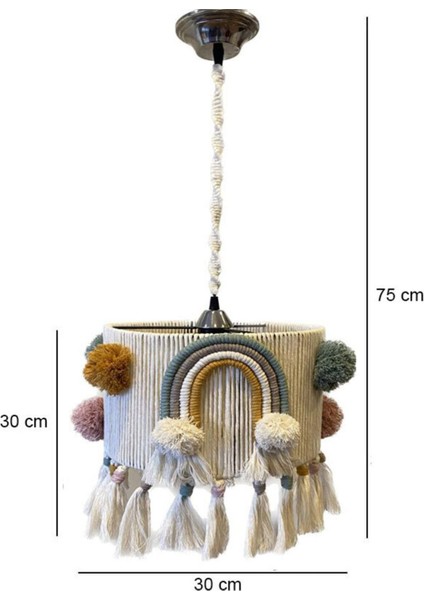 61-70 cm Makrome Püsküllü Şık Avize 30 Beyaz Kumaş 1 E27 Halat fiyatları