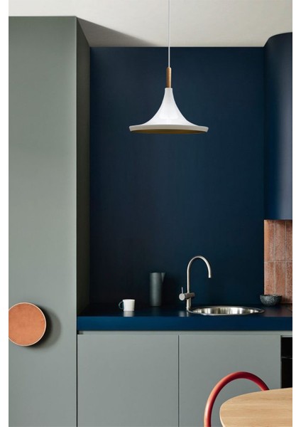 Metal Geniş Metal Avize Ahşap Başlık Mutfak Salon Cafe Ofis Pastane Tekli Sarkıt Lamba Aydınlatma B modelleri