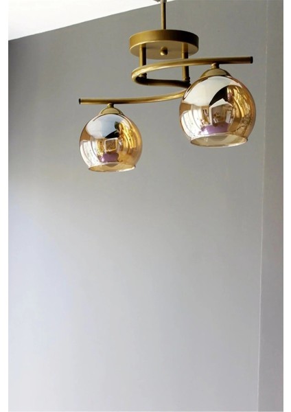 Sarı Fuji Modern Dekoratif Siyah Renk Füme Camlı Salon - Mutfak - Yatak Odası 2 Li Avize Modern Sal