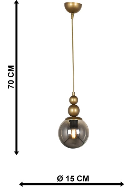 Gri Sonsuz Tekli Avize Eskitme Füme Cam Metal Tekli 61-70 cm Tek Ebat E27 1