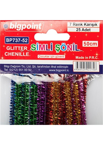 Simli Şönil 50 cm 7 Renk / 25'li Poşet x 5'li Paket