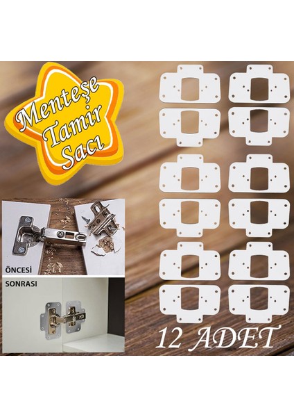 Dolap Kapak Taş Menteşe Tamir Sacı Pratik Onarım Kiti Beyaz Metal Yuva Tablası 6.5 x 9 cm (12 Adet)