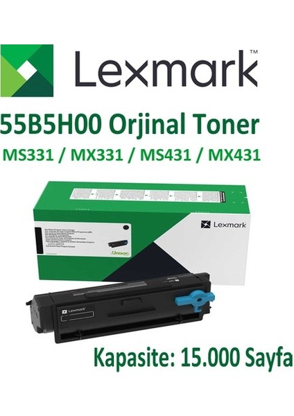 55B5H0E /55B5H00 MS331/MS431/MX331/MX431 Corporate Siyah Toner (15.000 Sayfa)