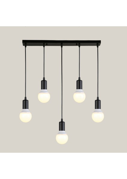 5 5li Caka Rustik Avize Yemek Masası Siyah Salon / Oturma Odası Modern 51-60 cm E27 60 x 15 Metal