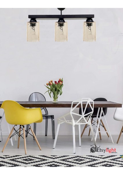 Cam Dora Dizilone Glass 3 Salon Antre Cam Avize Siyah E27 3 20 -34 cm Modern 49 x 66 modelleri