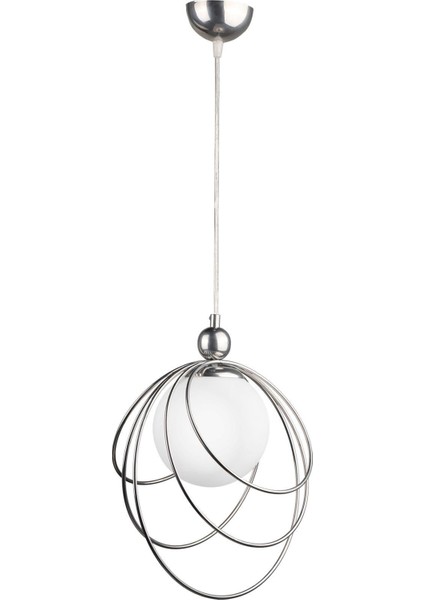 Bej Pescara Tekli Avize Krom Beyaz Cam Tek Ebat Modern 81-90 cm E27 Metal 1