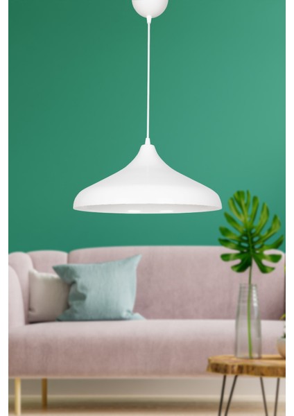 Mutfak Nil Özel Tasarım Parlak Beyaz Metal Cafe - Mutfak Tekli Avize 34 x 43 E27 Rustik Metal Beyaz