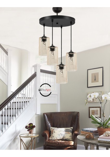 Cam Dora Bal Köpüğü Cam Lüx 4 Antre Avize, Salon Avize, Cam Avize Modern Siyah 91-100 cm 91 x 99 4