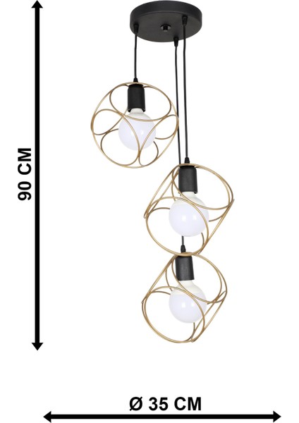 Altın Selanik 3.lü Eskitme Modern 81-90 cm Metal E27 35 x 100 3 modelleri