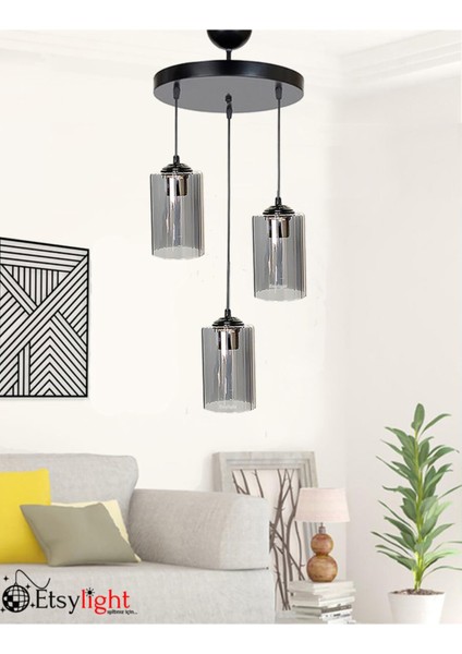 91-100 cm Dora Black Lüx 3 Antre, Salon Avize Cam Siyah 3 E27 Modern fiyatları