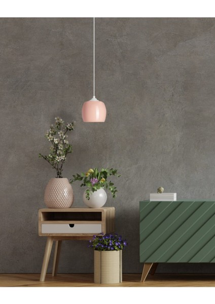 Tekli Eva Aydınlatma Modern Cam Sarkıt Küçük Boy Pudra Renk Tekli Avize 14X14X11 cm E27 Pembe 14 x