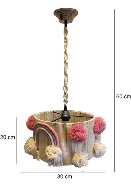 30 Makrome El Yapımı Avize Halat Beyaz E27 1 Kumaş 61-70 cm