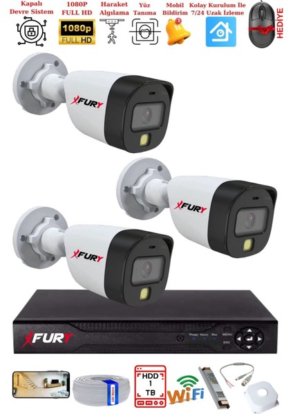 3 Kameralı 5mp Lens 2 Mp Görüntü Gece Renkli Full Hd Ultra LED Akıllı Güvenlik Kamerası Seti 1 Tb fiyatları