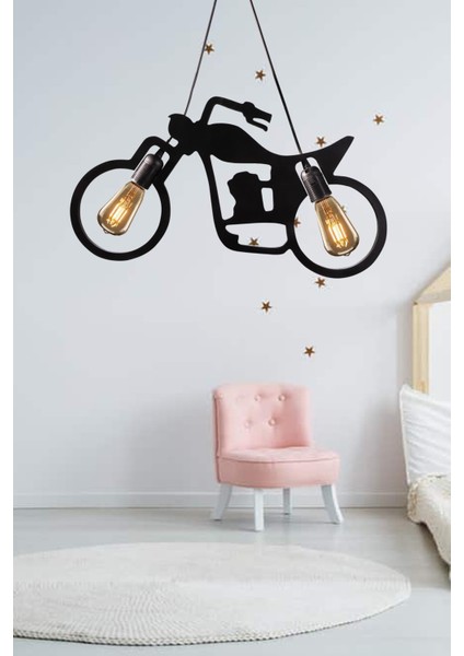 Rustik Çapır Motor Bisiklet Avize Sarkıt Modern Rustik Dekoratif Retro 2 Li Lamba Siyah Ahşap E27 2 modelleri
