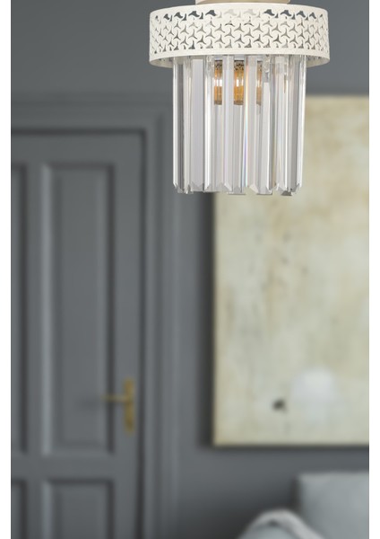 20 -34 cm Sitrus Tekli Beyaz Lux Kristal Taşlı Tavan Montaj Avize Metal 1 Beyaz Modern Tek Ebat E27