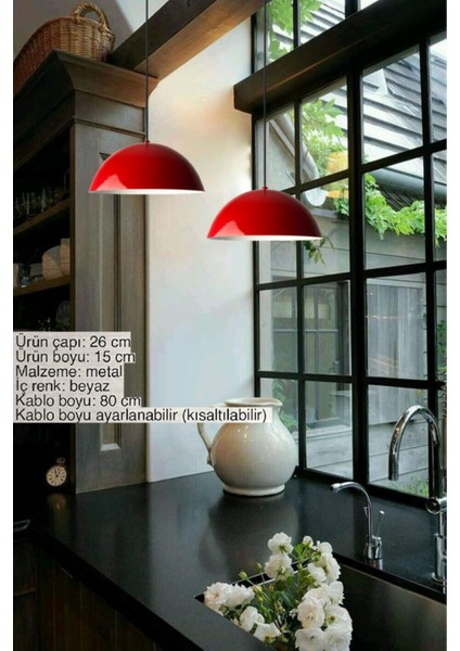 Mutfak Lipeo Kırmızı Avize Tekli Sarkıt Salon Mutfak Kuaför Cafe Lamba Dekoratif Aydınlatma Pastane