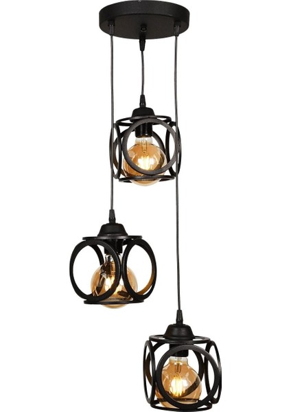 Tek Ebat Savaş 3.lü Avize Siyah 71-80 cm Modern E27 Siyah 3 Metal