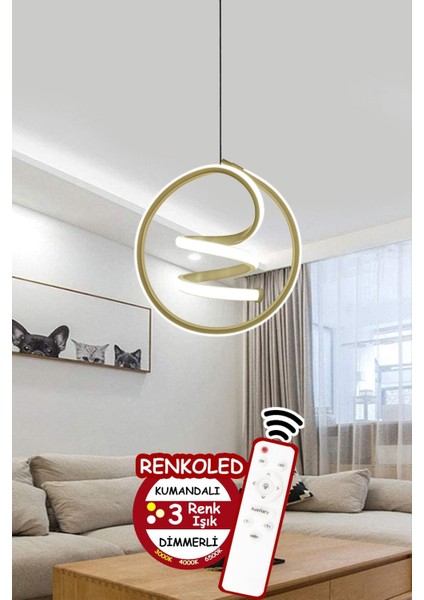 Krom Kumandalı 3 Renk Modern Sarkıt LED Avize Gold Kasa Beyaz Modern 61-70 cm 25 x 25 1 GU10 Salon