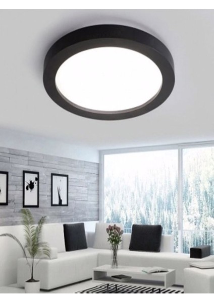 Siyah LED Tavan Wc Kiler Ofis Lambası 18 W Yuvarlak Armatür Sıva Üstü Siyah Kasa Beyaz Işık 6500 K