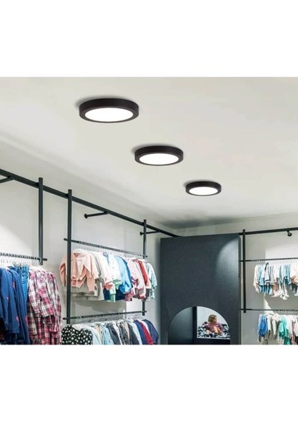 Siyah LED Tavan Wc Kiler Ofis Lambası 18 W Yuvarlak Armatür Sıva Üstü Siyah Kasa Beyaz Işık 6500 K fiyatları