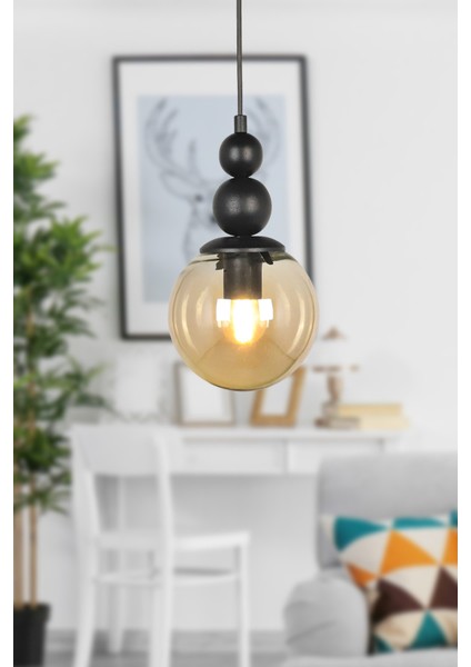 1 Sonsuz Tekli Avize Siyah Bal Cam Tekli 61-70 cm E27 Tek Ebat Siyah Metal