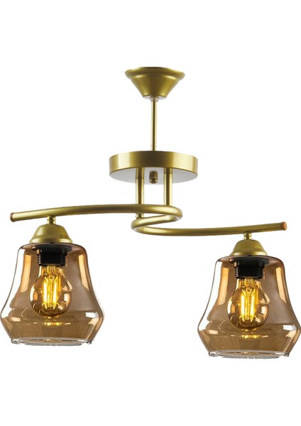 2 Fuji Modern Dekoratif Oval Camlı Eskitme Füme Camlı Salon - Mutfak - Yatak Odası 2 Li Avize 35 x