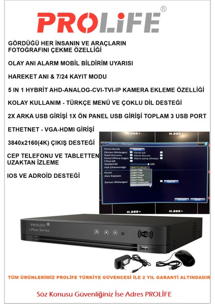 3 Kameralı Gece Renkli 8 Adet Warm Ledli Yüz ve Araç Algılamalı 5 Mp Kuruluma Hazır Güvenlik Kamerası Sistemi