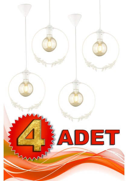 E27 4 Adet Haliç Tekli Avize Beyaz Beyaz Metal Modern 81-90 cm Tek Ebat 1