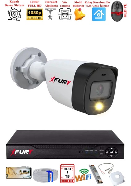 1 Kameralı 5mp Lens 2 Mp Görüntü Gece Renkli Full Hd Ultra LED Akıllı Güvenlik Kamerası Seti 1tb