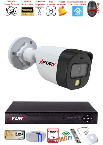 1 Kameralı 5mp Lens 2 Mp Görüntü Gece Renkli Full Hd Ultra LED Akıllı Güvenlik Kamerası Seti 1tb