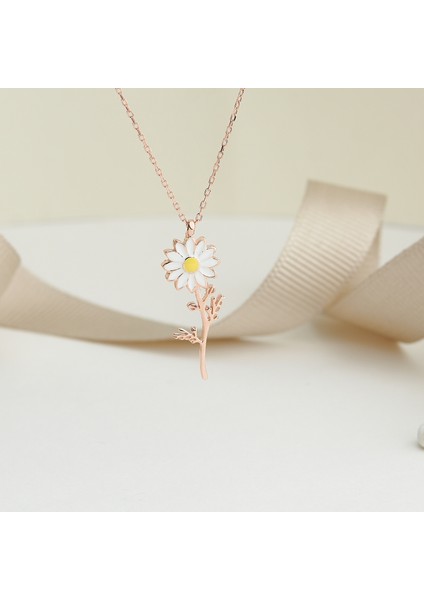 925 Ayar Rose Kaplama Papatya Çiçekli Hayat Ağacı Gümüş Kolye